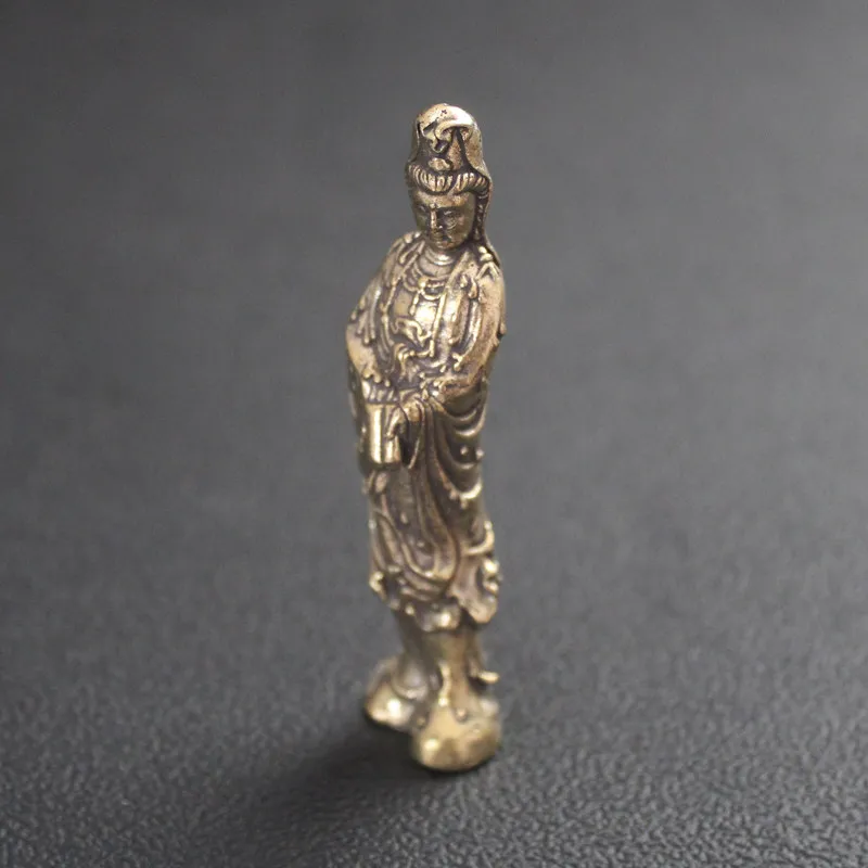 Pure Brass Manshu Figure of Buddha Desktop Decoration Hand-Held Book Guanyin Statue Study Worship Decoration Bronze Office