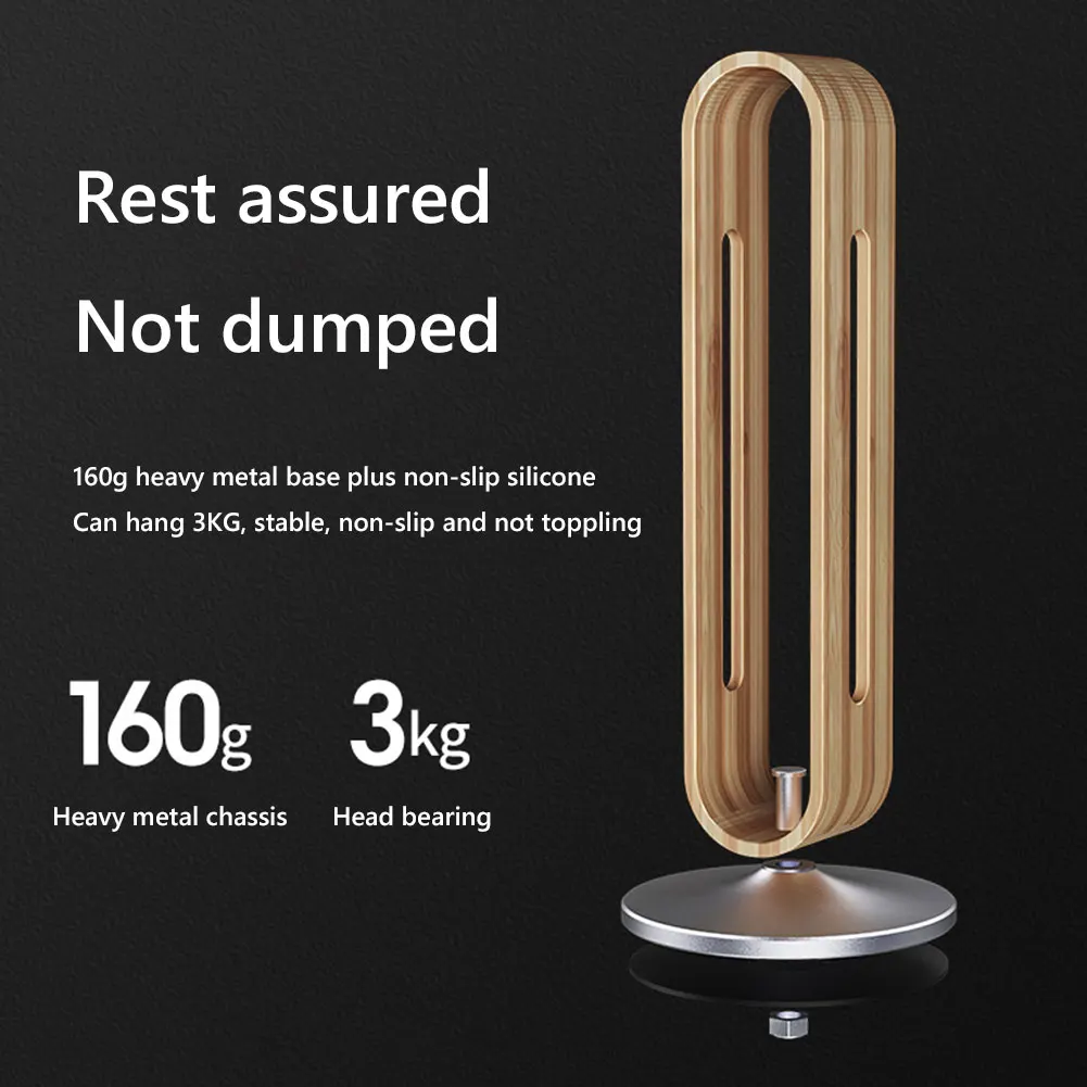 1-2PCS Bamboo Wood Headset Stand Aluminum Base Gaming Earphone Display Rack Holder Retro Desk Headphone Hanger Storage Bracket