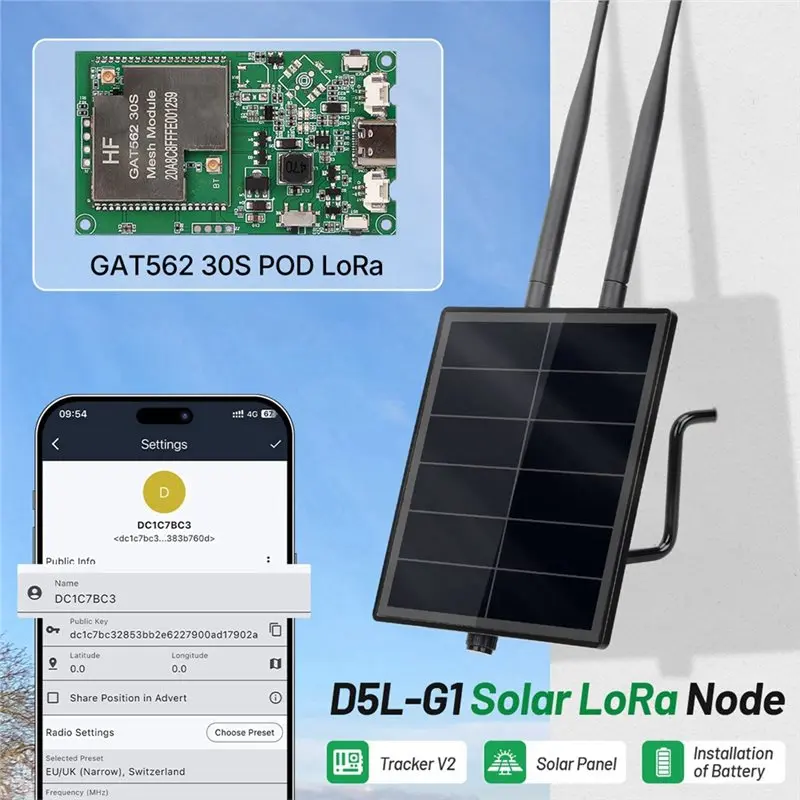 D5L-G1 Meshtastic Solar Power Lora Repeater Node With 30Dbi Board GAT562 30S Lora Flashing Meshcore Mesh Node 868MHZ-ABPP
