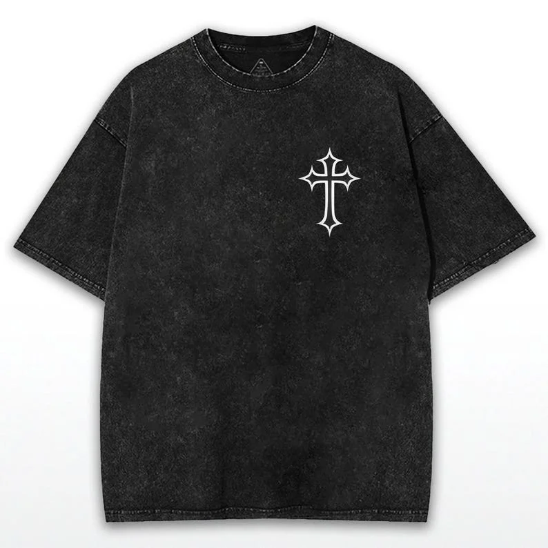 Fallen Angel Graphic T-shirt: Washed Oversized Christian Streetwear Street Clothing Personality Leisure Wash Retro High Quality