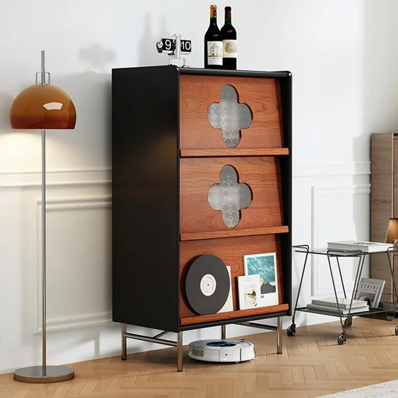 Medieval solid wood side cabinet French retro ash wood bucket cabinet household living room storage wall four-leaf clover
