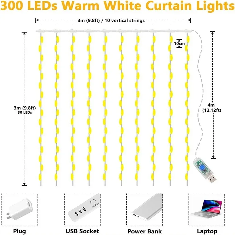 Guirnalda de luces LED de 3M para decoración de hadas, Lámpara USB de 8 modos para el hogar, jardín, fiesta de Navidad, Año Nuevo y boda