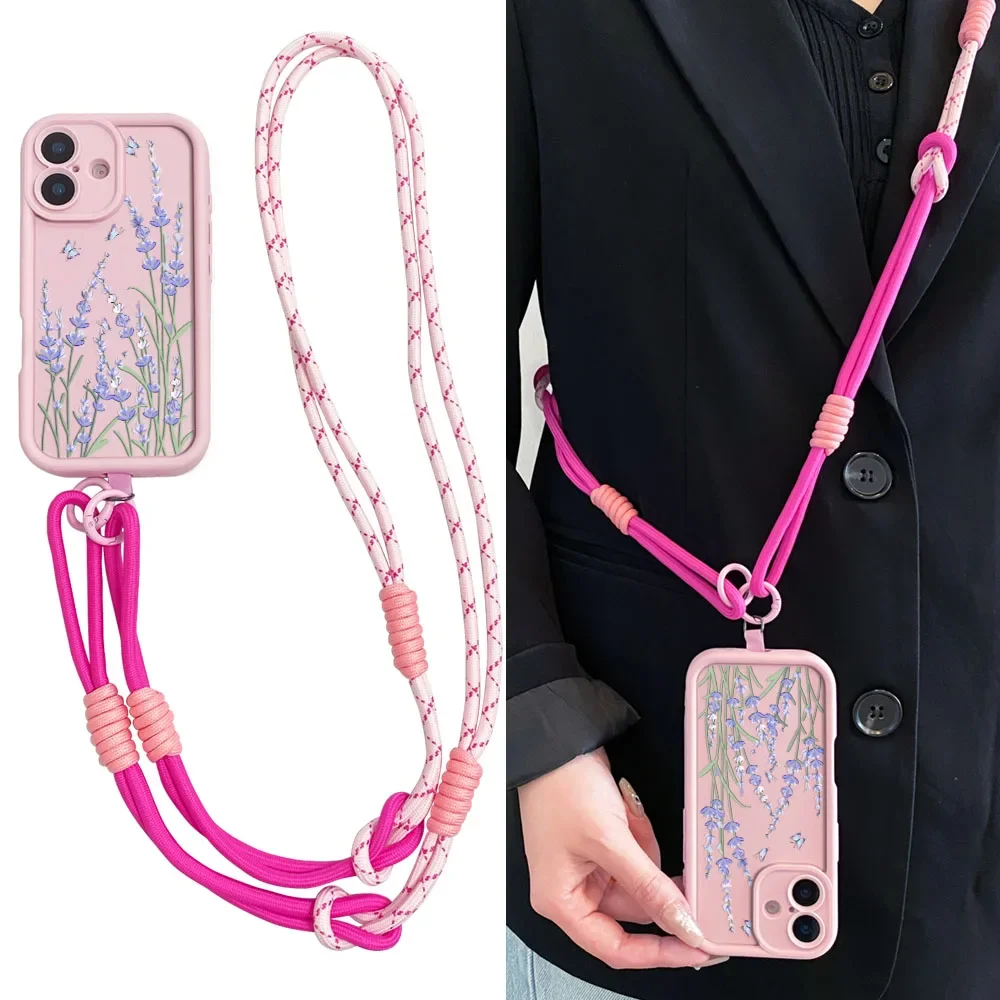 Cxd5Crossbody Lanyard Necklace Strap Phone Case for Xiaomi Poco X7 X6 F7 F6 M7 M6 F5 X5 X3 M3 Pro C55 C65 C75 C71 Lavender Cover