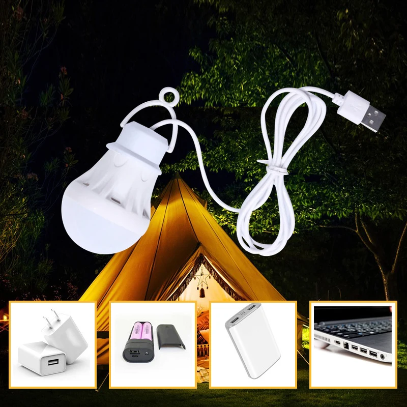 Portable USB LED Lamp Bulb Mini Camping Lantern 5V Hanging Tent Fishing Night Light Book Reading Powerbank Birght Table Lamp 50