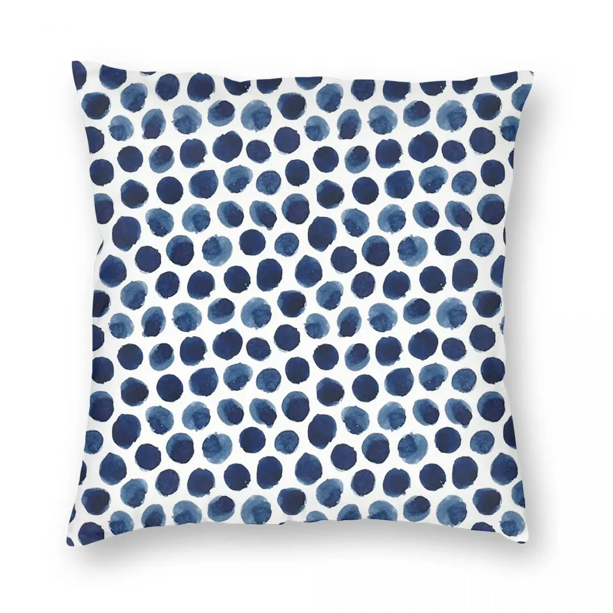 Großer indigoblauer quadratischer Kissenbezug mit Aquarell-Polka-Dot-Motiv, dekorativer Kissenbezug, Überwurf-Kissenbezug für Zuhause, Sofa