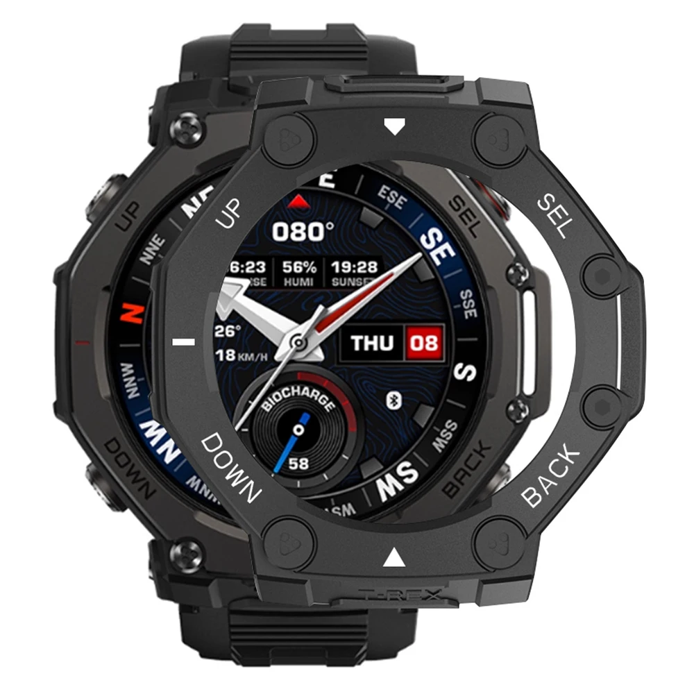 

For Huami Amazfit T-Rex 3 Pro 48mm Watch Case Anti Scratch Armor Design Sanded Hard PC Watch Protective Cover - Black+White