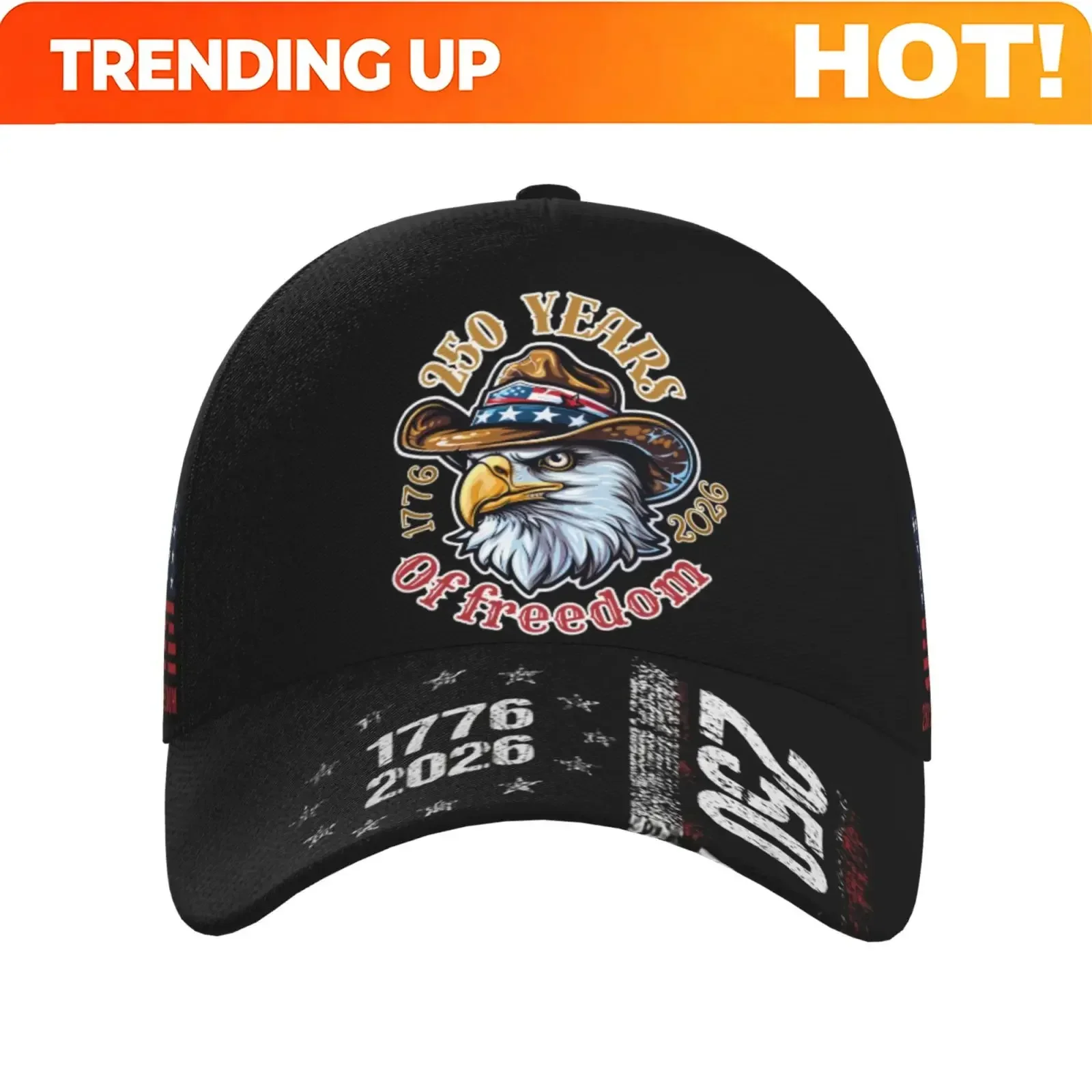 Customization 1 Freedom Hat United States Of America Flag 250th Anniversary Cap Comfortable Fabric, Printed Map Design, Athletic