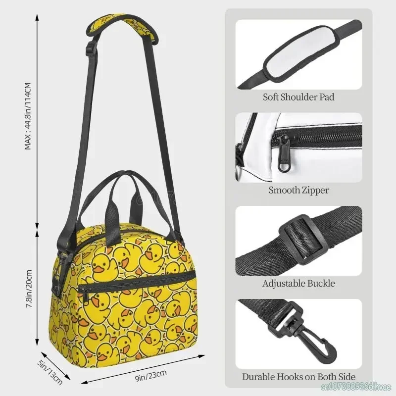 Cute Yellow Duck Lunch Bag with Adjustable Shoulder Strap Insulated Lunch Box Cooler Thermal Reusable Tote Bag for School Picnic