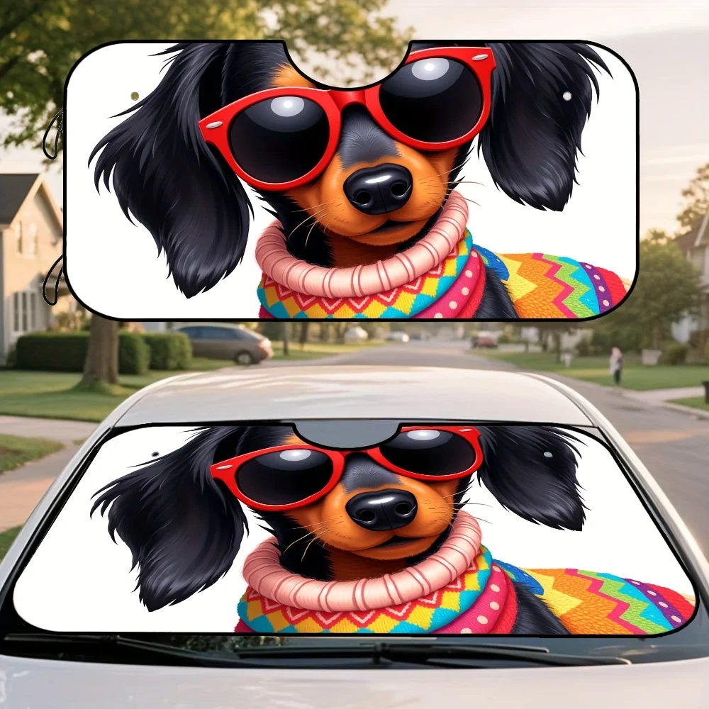 1pc Cartoon Sausage Dog Fashion Car Windshield Sunshade - Foldable Design, UV Protection & Heat Reduction, Fit For All Vehicles,