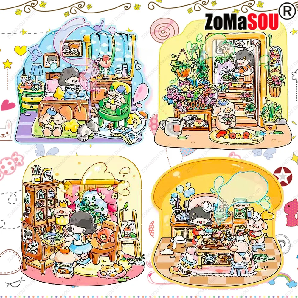 Cartoon Fun 3D Diy Landscape Sticker Pocket Cabin Scene Stickers Stacking Pasting Festival Christmas Gift for Adult Kid Student