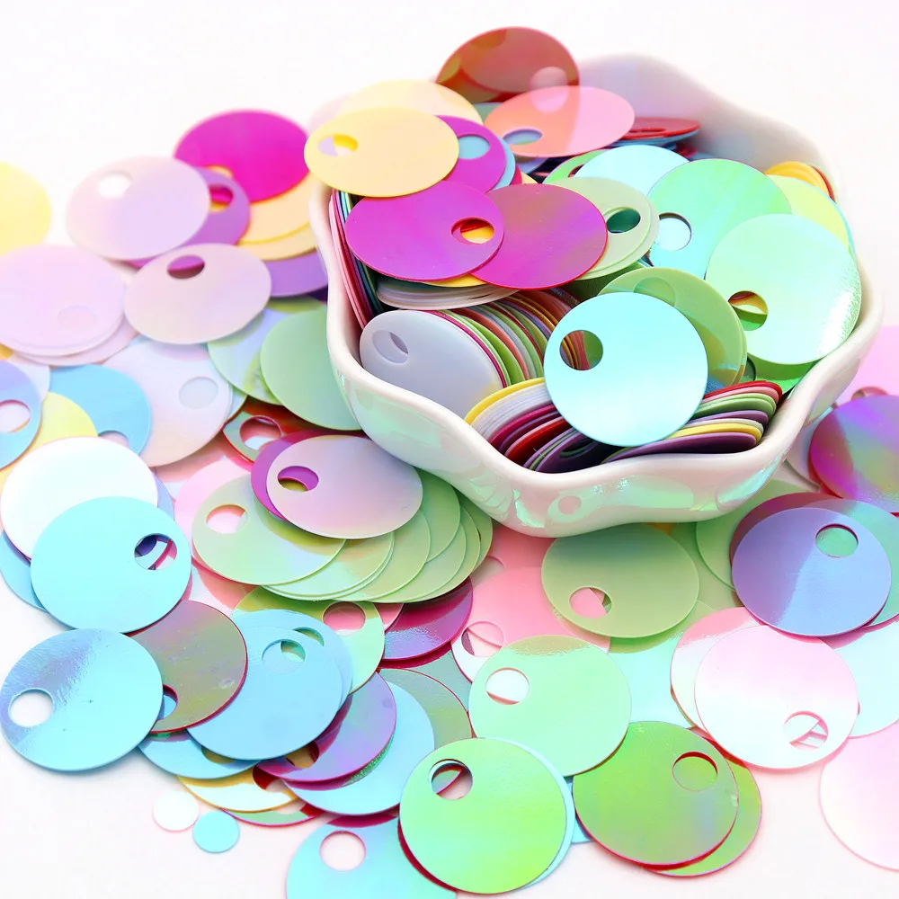 Lentejuelas Redondas Planas de 20g y 20mm, Lentejuelas Sueltas con Orificio Grande para Manualidades, Artes, Joyería, Costura, Bordado, Decoración de Fiestas