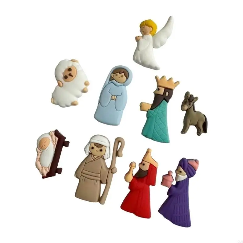 97QD 9Pcs Christmas Miniatures for Crafts Nativity Scene Flatback Charm Embellishments for DIY Craft Scrapbooking Decors