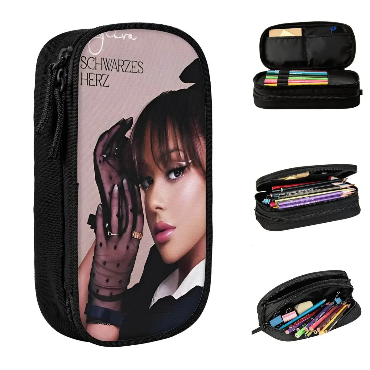 

Ayliva Pop Singer Schwarzes Herz Pencil Cases Music Pen Box Bags Girl Boy Large Storage School Supplies Gifts Pencilcases