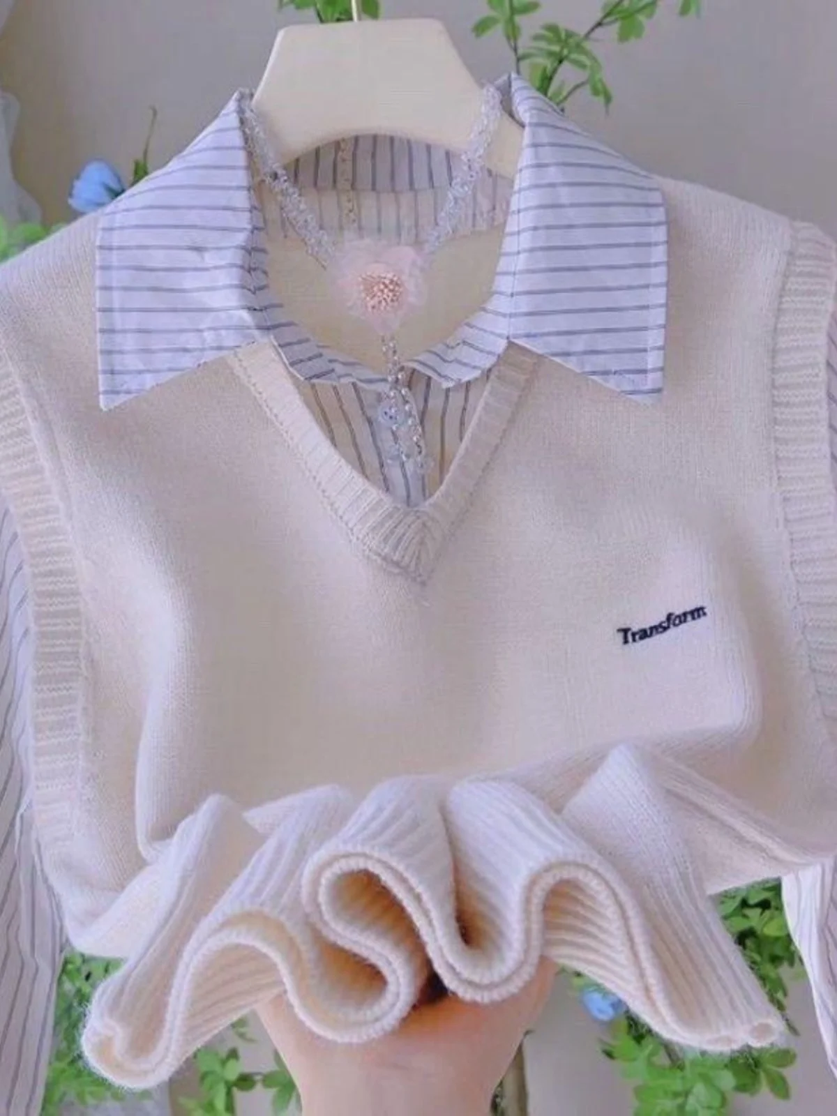 Otoño Invierno Thiened falso suéter de dos piezas largo Sve irt mujer nuevo 2024 diseño único suelto Personali Patchwork Top