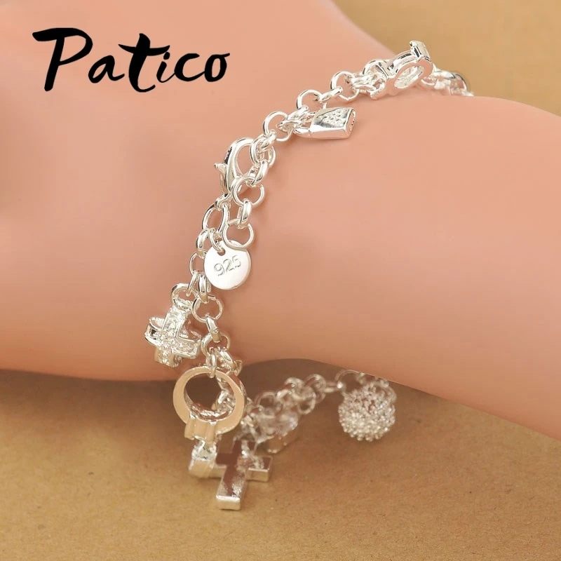 Exquisite Top Quality 925 Sterling Silver Charm Pendants Woman Bracelet Nice Cross Moon Heart Clock Pendant Jewelry