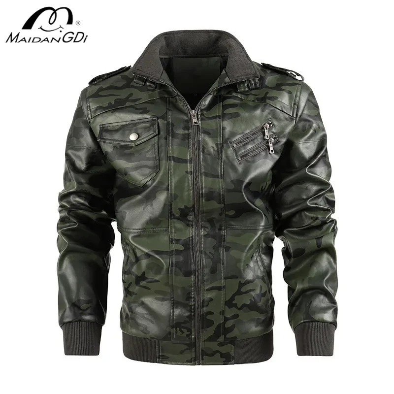 Мужская повседневная кожаная куртка MaiDangDi, на молнии, с боковыми карманами и воротником-стойкой, с прямым подолом, Молодежная куртка на осень-зиму