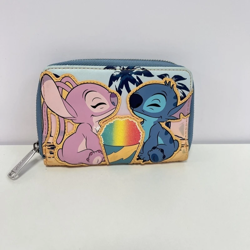 

Disney Cartoon Loungefly Stitch Angel Summer Vacation Wallet Cute Storage Card Bag Fashionable Coin Purse Girls Surprise Gifts