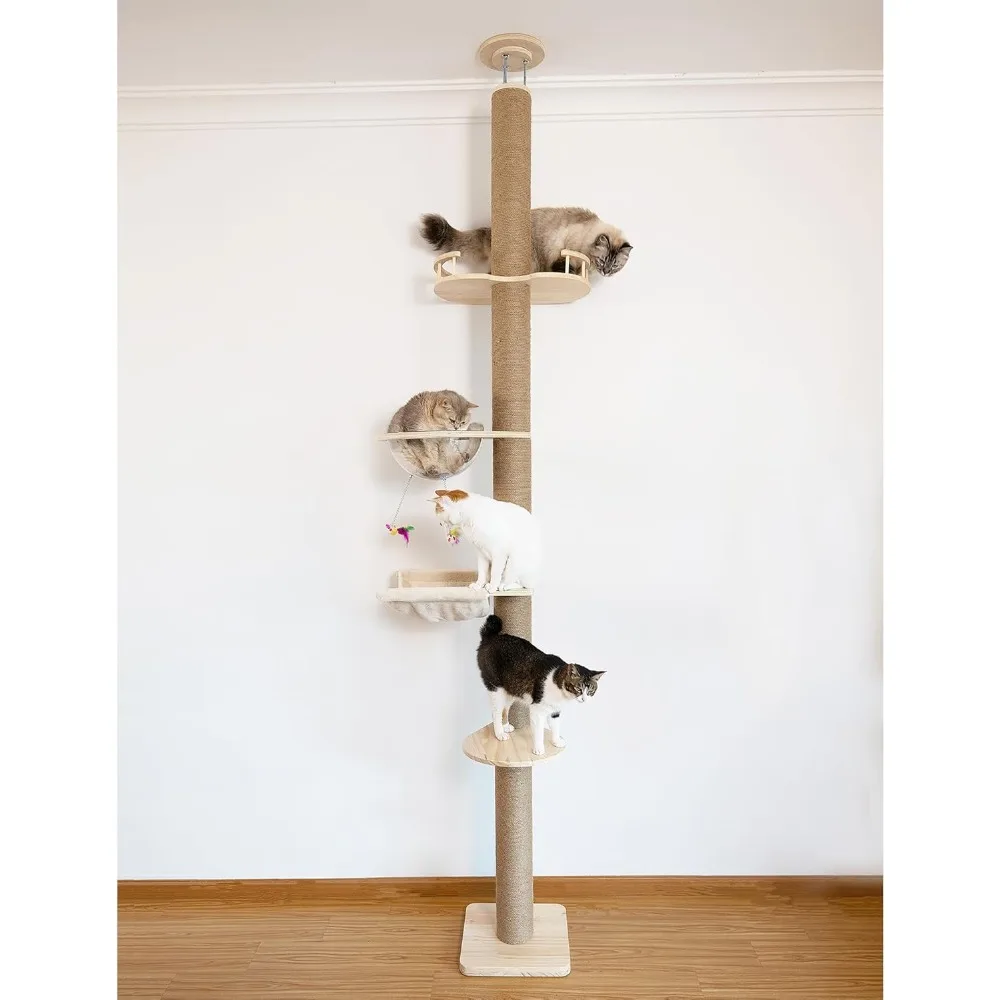 

Cat Tree Floor to Ceiling Natural Sisal Rope Scratching Post Height:55.52-118.5 Inches Adjustable Cat Tree Cat Modern Activity T