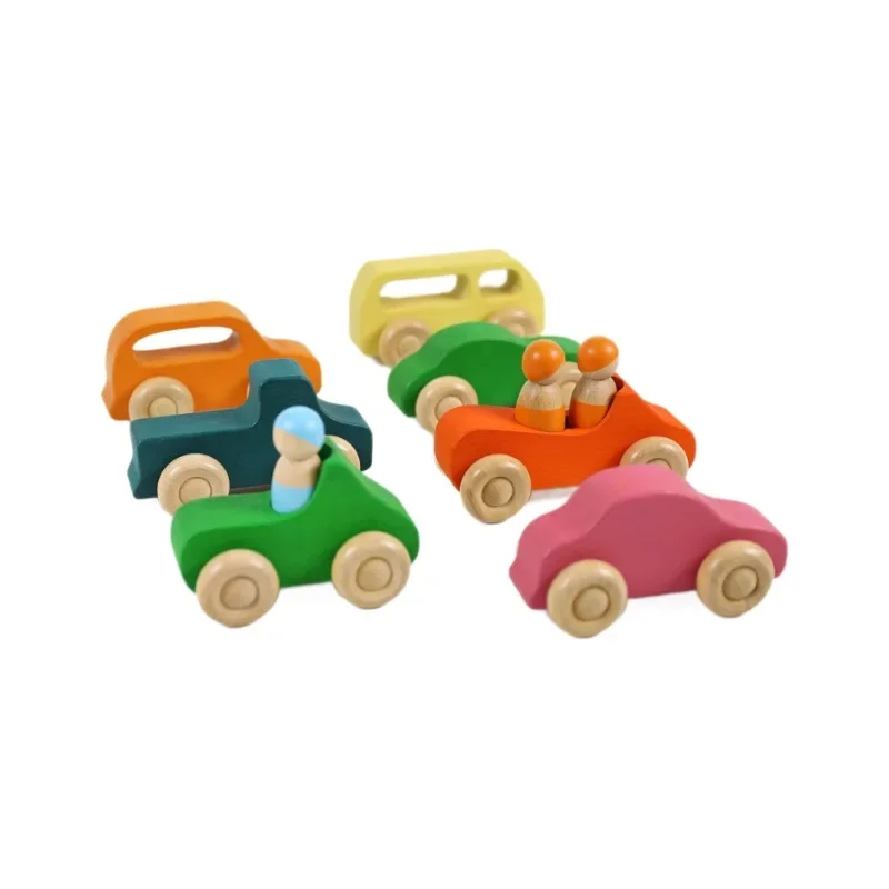 Holz Kleinkind Spielzeug 7 stücke Regenbogen Auto Bausteine Magnetische Bau Set Puzzle Montessori Brettspiele Diorama Kinder Spielzeug