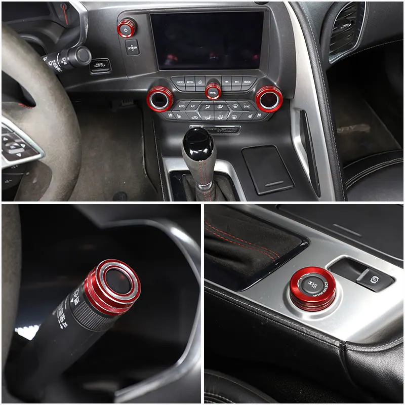 シボレーコルベットc7用カーライトワイパーレバー、エアコン、ボリューム、運転モード、ノブトリムカバー、カーアクセサリー、2014-2019