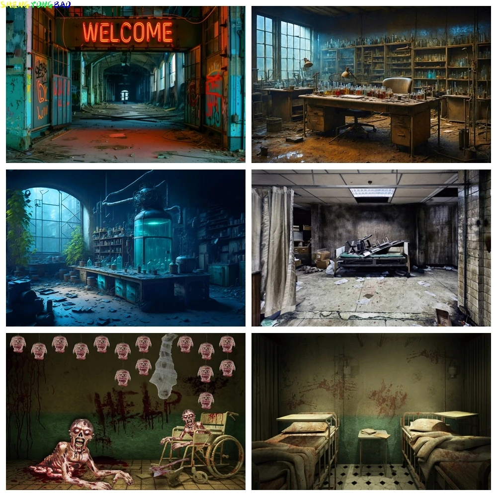 

Horror Halloween Photography Backdrop Hospital Classroom Bloody Haunted House Mortuary Scary Halloween Photo Background Decor