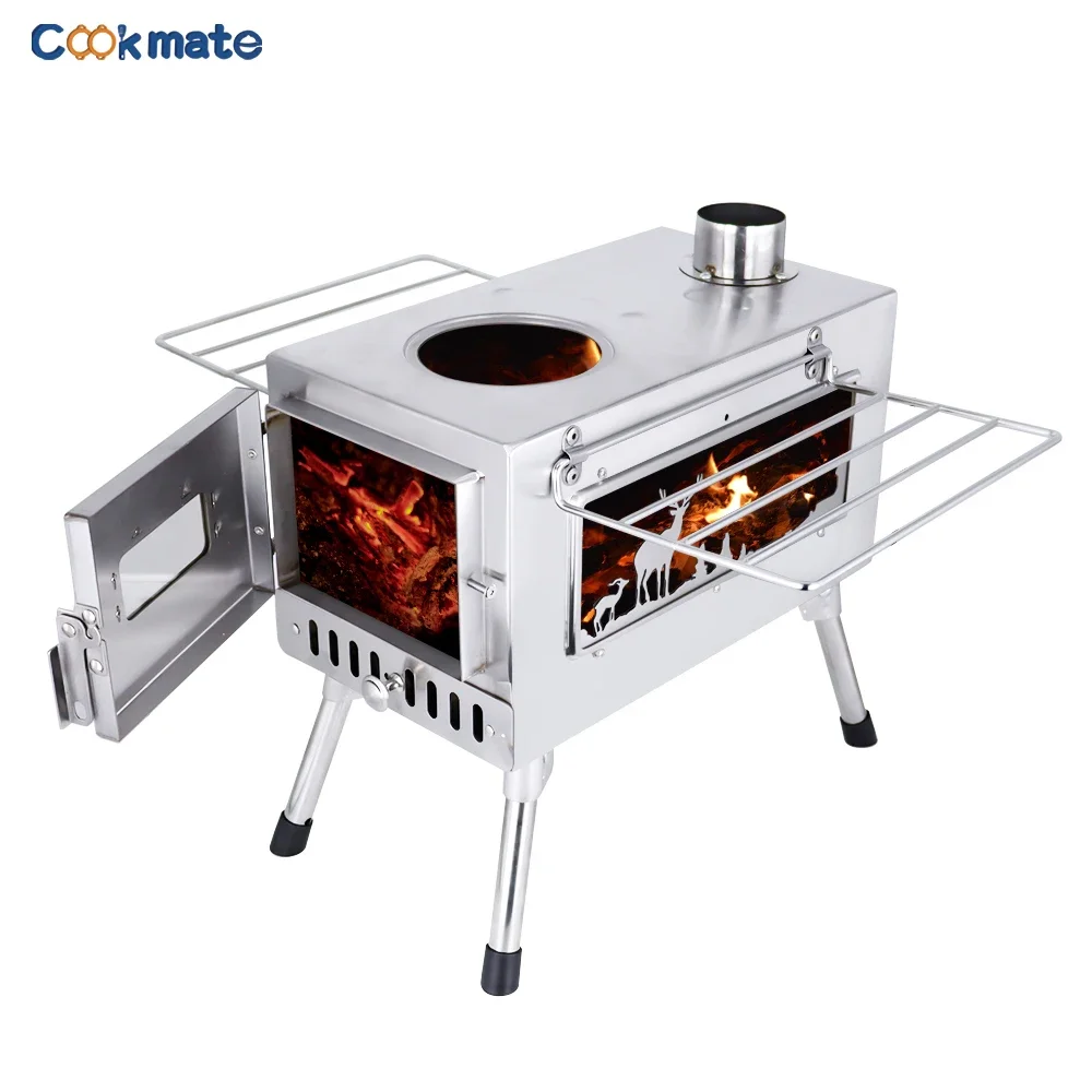 Cook mate Outdoor Wood Burning Stove, Portable with Chimney Pipe for Cooking, Camping, Tent, Hiking, Fishing, Backpacking