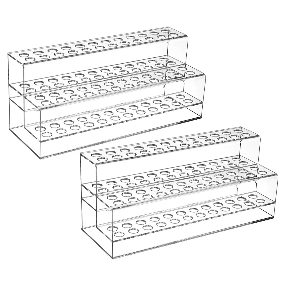 2Pcs Pen Holder Transparent Acrylic Double Layer Organizer Desktop Storage Stand Makeup Brush Eyebrow Pencil Display Rack Large