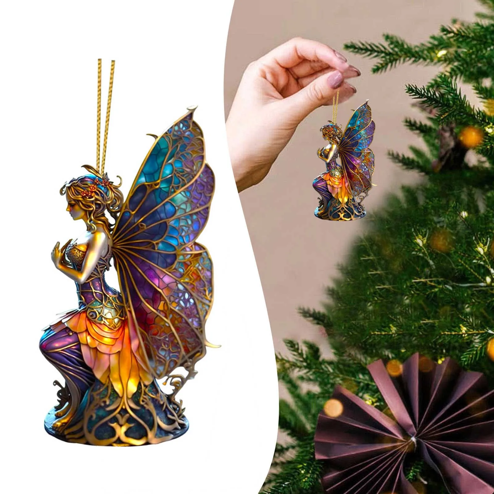 Colorful Fairy Fairies Painted Style Charm Fun And Mysterious Rear View Carmirror Ornament Trees Painted Glass Window Hangings