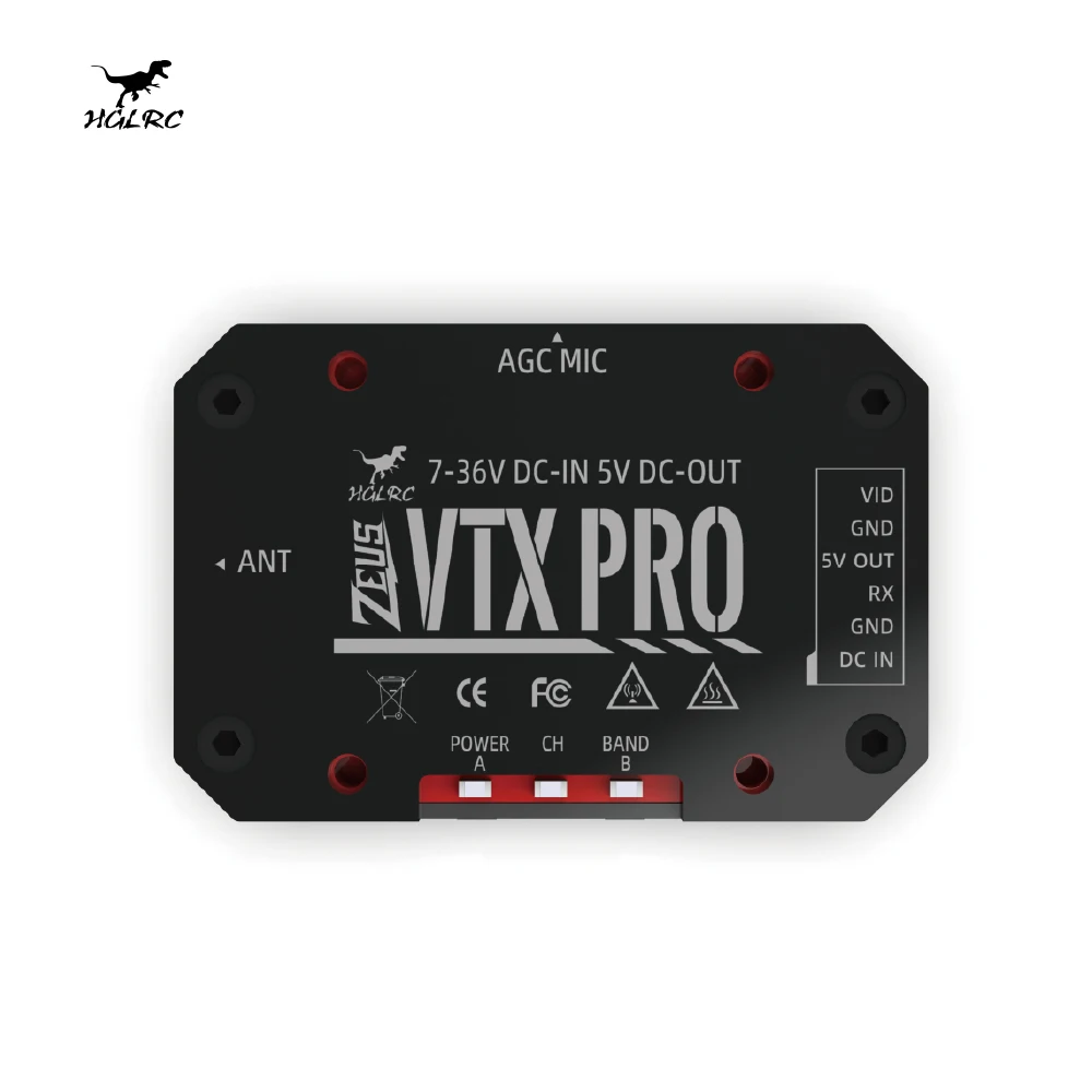 

HGLRC Zeus VTX PRO 1.6W 5.8G 40CH Pitmode 25mW 400mW 800mW 1.6W Adjustable FPV VTX Built-in Microphone 7-36V for FPV Long Range