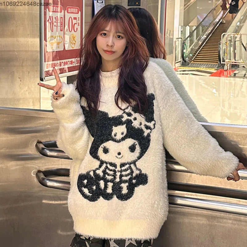 Sanrio Kuromi Trend Sweater Soft Imitation Mink Velvet Pullovers Women Autumn Winter Fashion Tops Aesthetic Sweaters Y2k Clothes