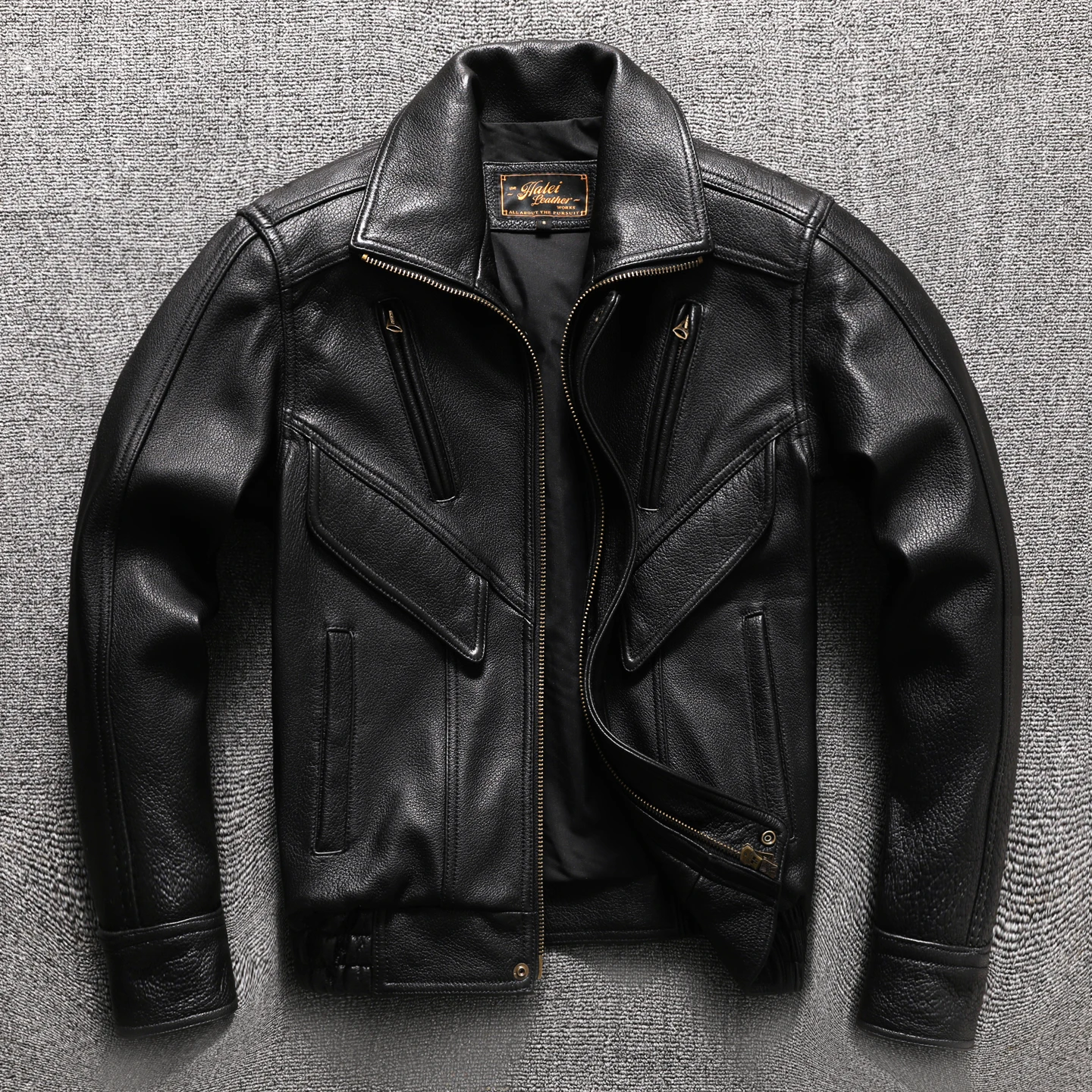 

Black Winter Leather Jacket Men Retro Casual Style Plus Size 5XL Genuine Natural Sheepskin Loose Turn-Down Collar Leather Coat