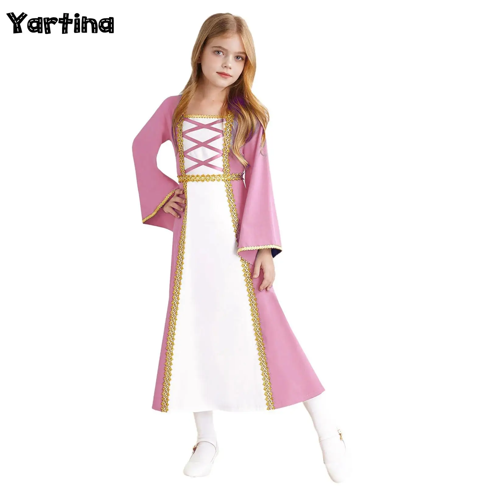 Kids Girls Medieval Renaissance Gown Halloween Party Cosplay Outffts Royalty Princess Dress Costume Dress Up Fancy Costume