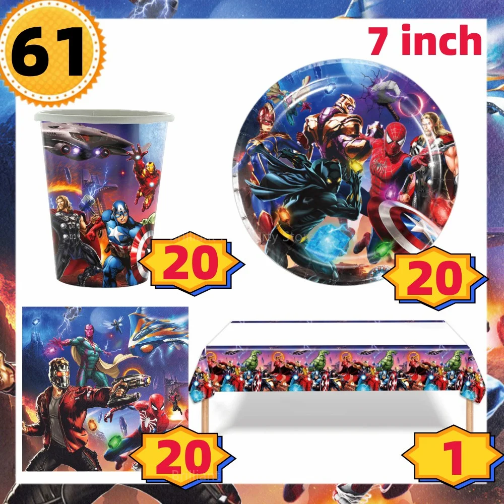 61Pcs Marvel The Avengers Birthday Decorations Paper Superhero  Disposable Tableware Set Baby Shower Kids Boys Party Supplies