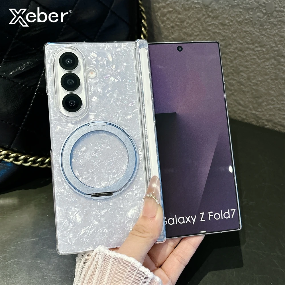 Traumhaftes Muster Magnetische Rotierende Halterung Hülle für Samsung Galaxy Z Fold 7 6 5 Kabelloses Laden Ultradünne Harte PC-Stoßfänger-Abdeckung