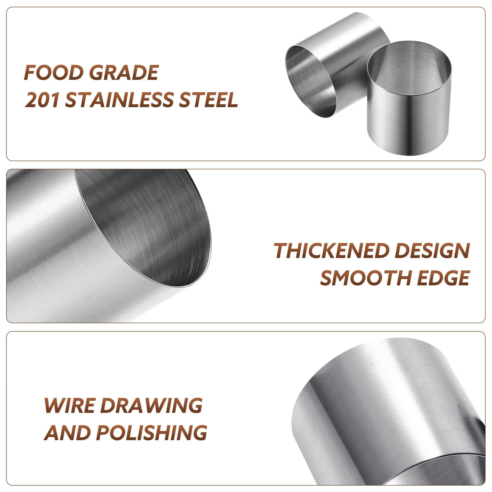 8 pcs Stainless Steel Round Cake Mold Mini Baking Pan For Dessert Mousse Diy Reusable Non-Stick Easy Clean Smooth Edge