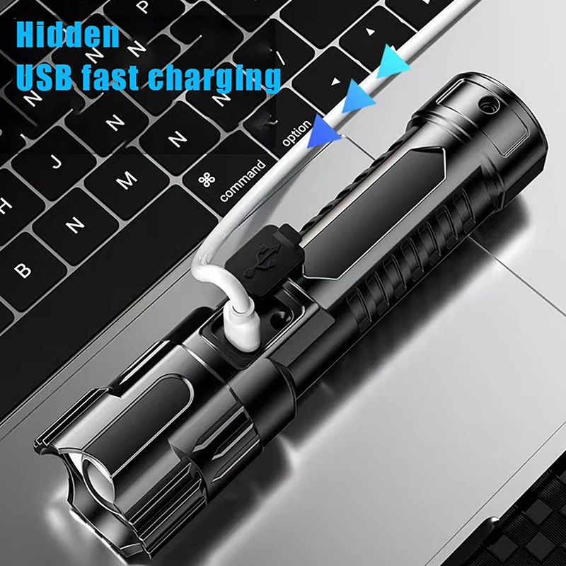 1 Set Portable Zoom Flashlight Lantern Super Bright USB Rechargeable LED Flashlight 3 Modes Outdoor Emergency Torch