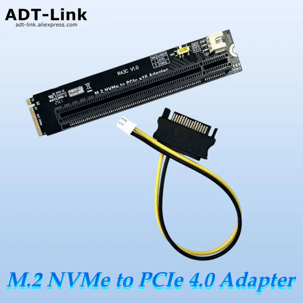 M.2 NVMe to PCIE 4.0 x16 Adapter Card for Graphic Card M2 NVMe key-M to PCle x4 SSD Adapter Board with 12V Power Supply
