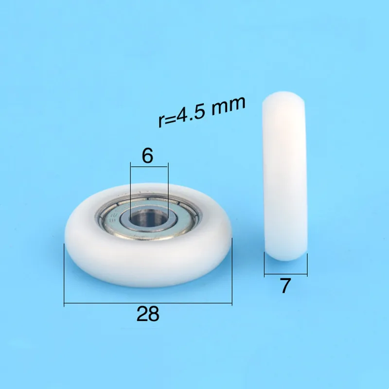 20pcs/100pcs 6*28*7mm 626ZZ Bearing Coated Plastic Pulley POM Shell Spherical Radian Radius 4.5mm Low Noise Guide Wheel