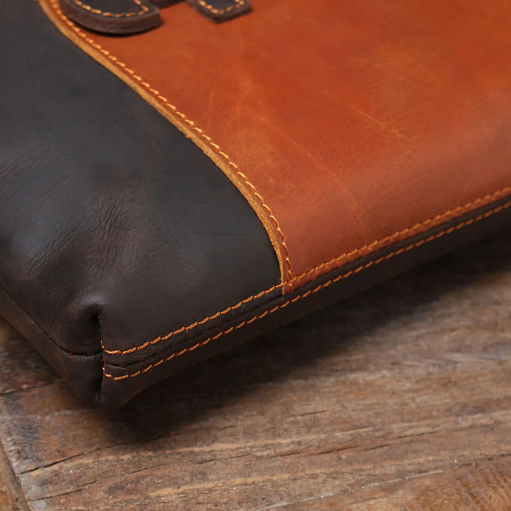 S.WORKER Clutch-Tasche aus echtem Vollnarben-Rindsleder, Herren-Handtasche, Vintage-Tasche, lässige Handtasche mit großem Fassungsvermögen für Herren – Detail 28