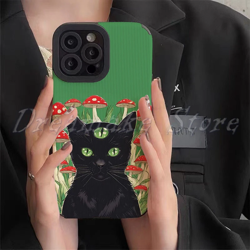 Green Eyed Black Cat Phone Case for Iphone 11 Pro Max 12 13 Iphone 14 Pro Max Iphone 15 Pro Max Case