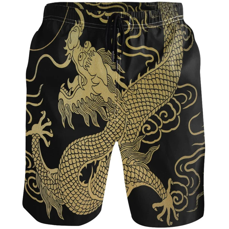 Vintage Chinese Carp Dragon 3d Printed Beach Shorts Street Short Pants Men Summer Loose Swim Trunks Quick Dry Board Shorts