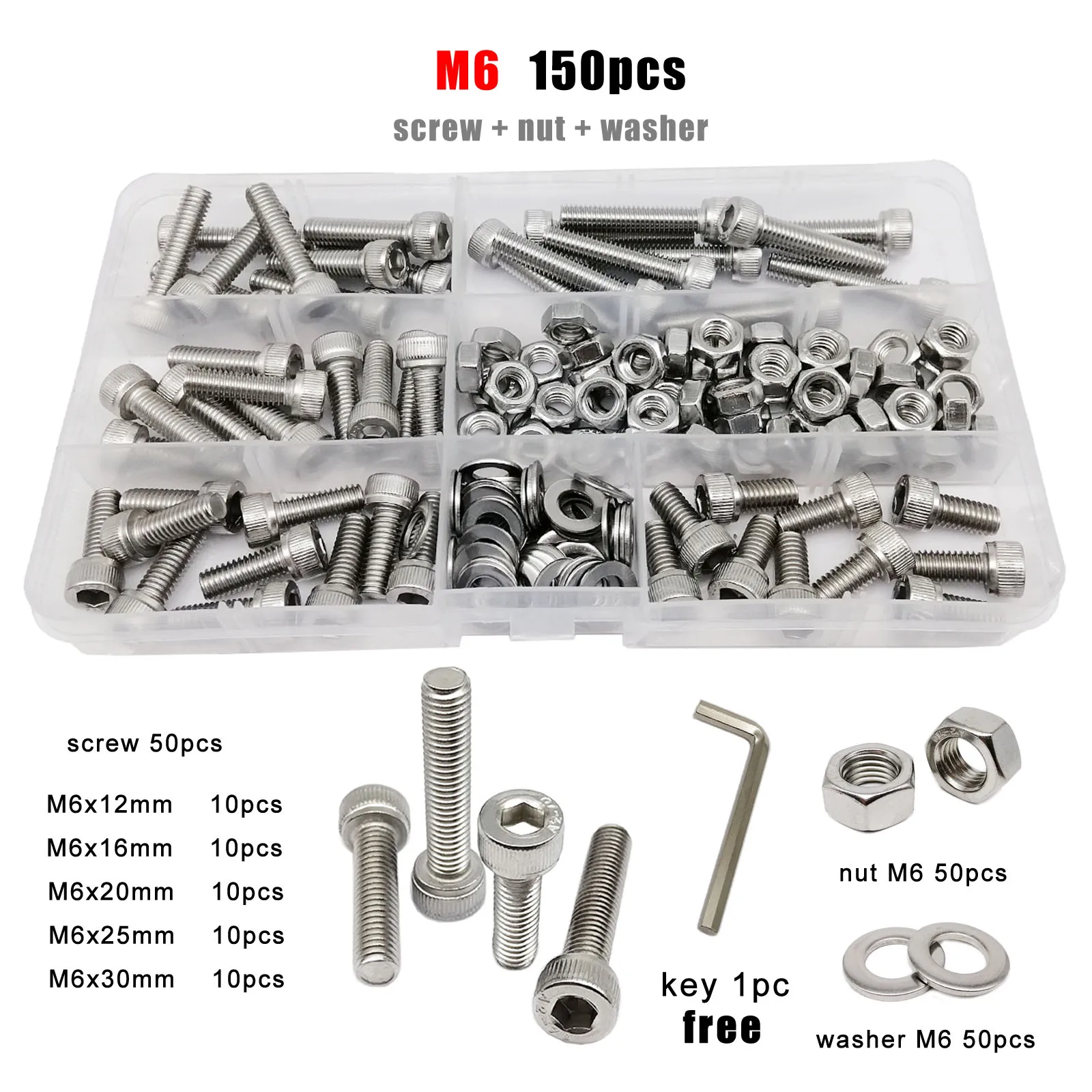 1 Box M1.6 M2 M2.5 M3 M4 M5 M6 M8 DIN912 304 A2 Stainless Steel Hex Hexagon Socket Allen Cap Head Screw Bolt Nut Assortment Kit