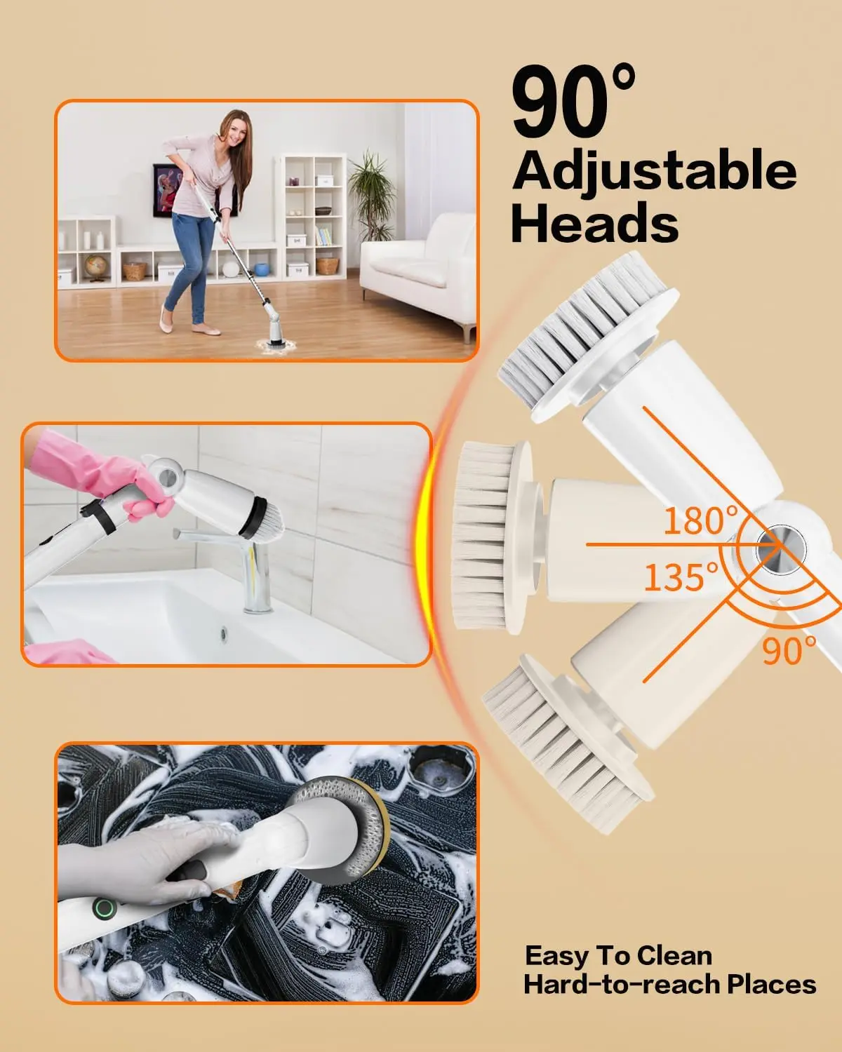 Purificador de chuveiro sem fio multifuncional de 500 RPM, IPX7 à prova d'água com display LCD - cinza