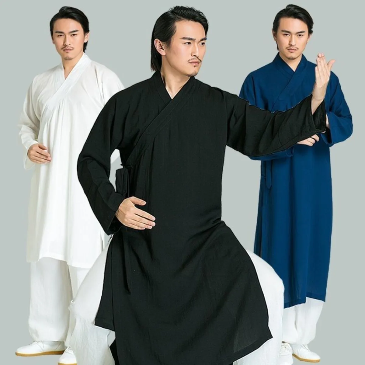 Ming Dynasty Hanfu Men Set Chinese Style Lay Buddhist Clothing Ancient Zen Robe Taoist Long Gown Traditional Costume