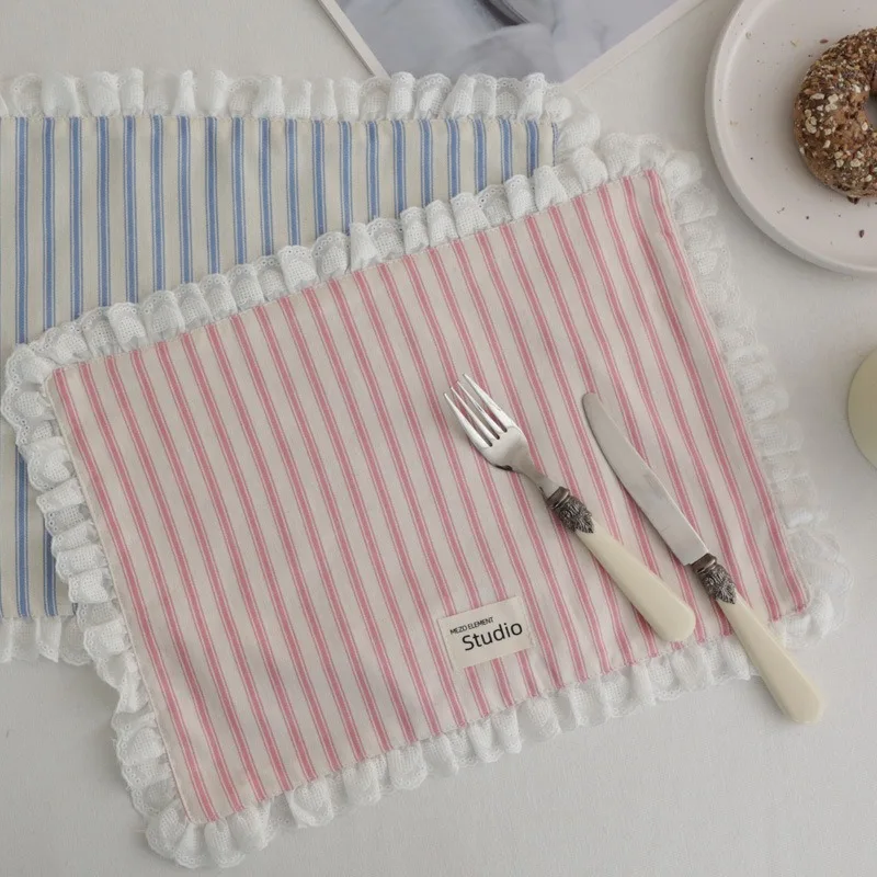 Korean Striped Lace Napkins Thickened Double-Layer Placemats Multi-Purpose Dust Cover Cloth Food Photography Background Cloth