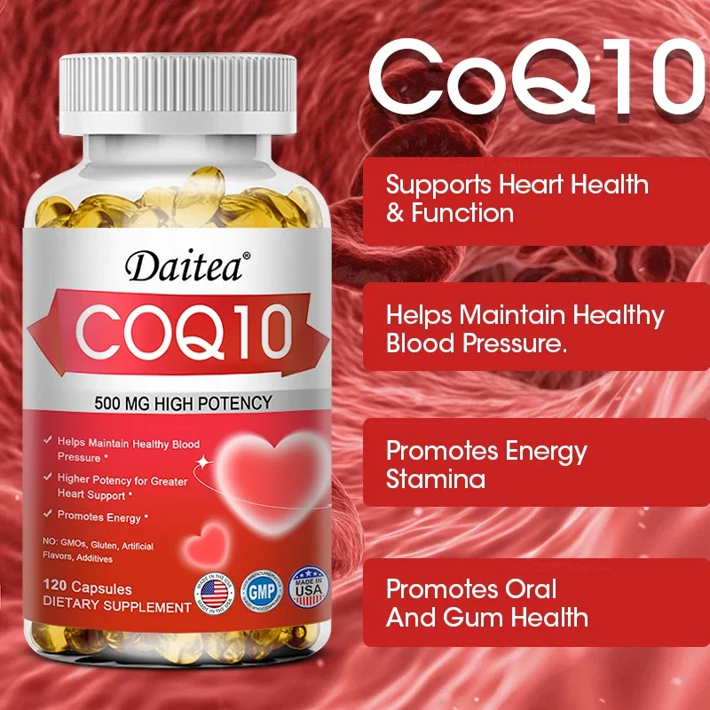 Co-Enzym Q10 (Coq10) 500 Mg Capsules Antioxidant, Hartgezondheid, Bloeddrukniveaus En Immuunondersteuning, Energieproductie