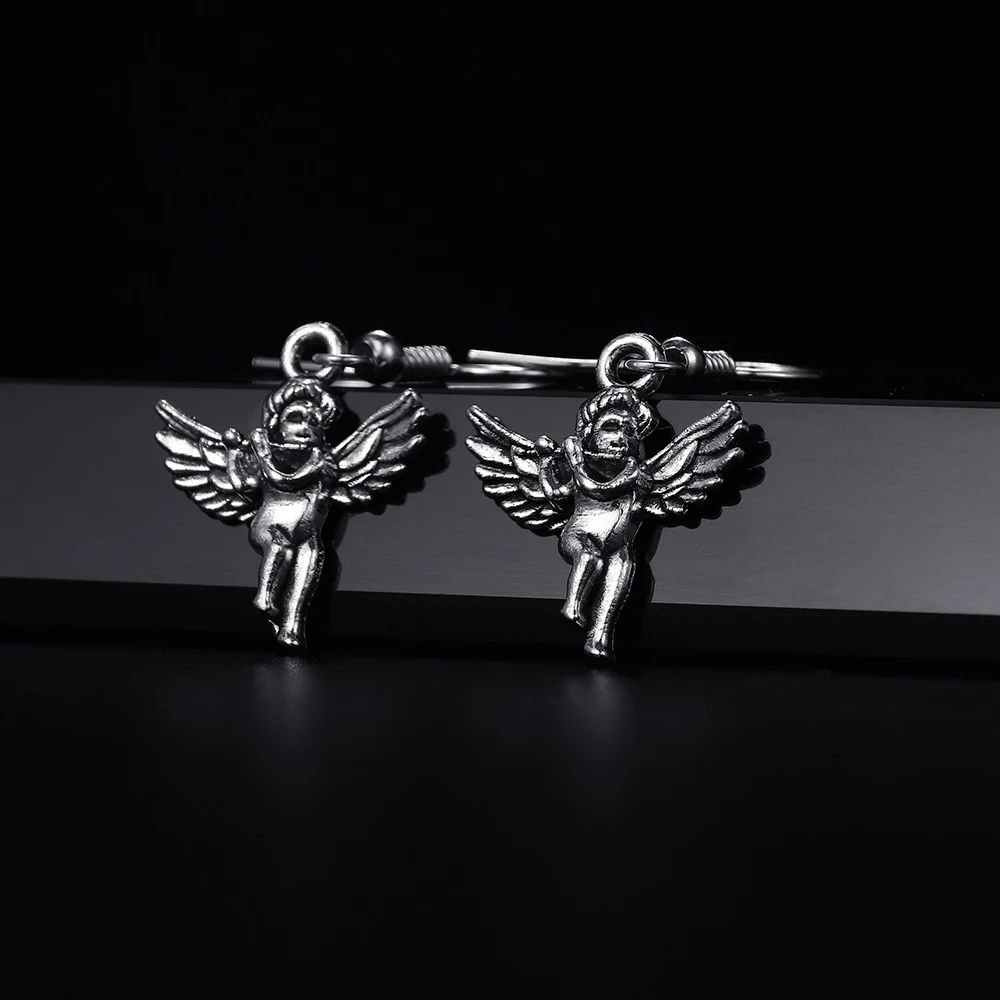 Trendy Vintage Angel Shape Dangle Antique Bronze Plated Earrings for Women and Man Retro Cute Punk Drop Earrings Jewelry