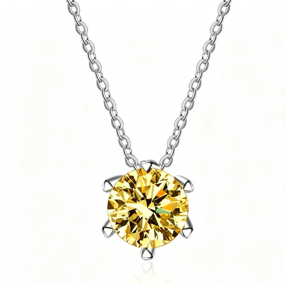 

925 Silver Snowflake Six Prong Round Pendant Necklace Round Cut D VVS1 Multi Color Moissanite Daily Gift Jewelry For Women