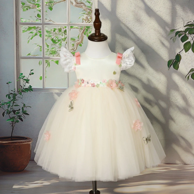 2026 New 3D Floral Backless Princess Dress GirlsBirthday Party Occasion Dresses Clothes Flower Girl Pageant Host Gown Children