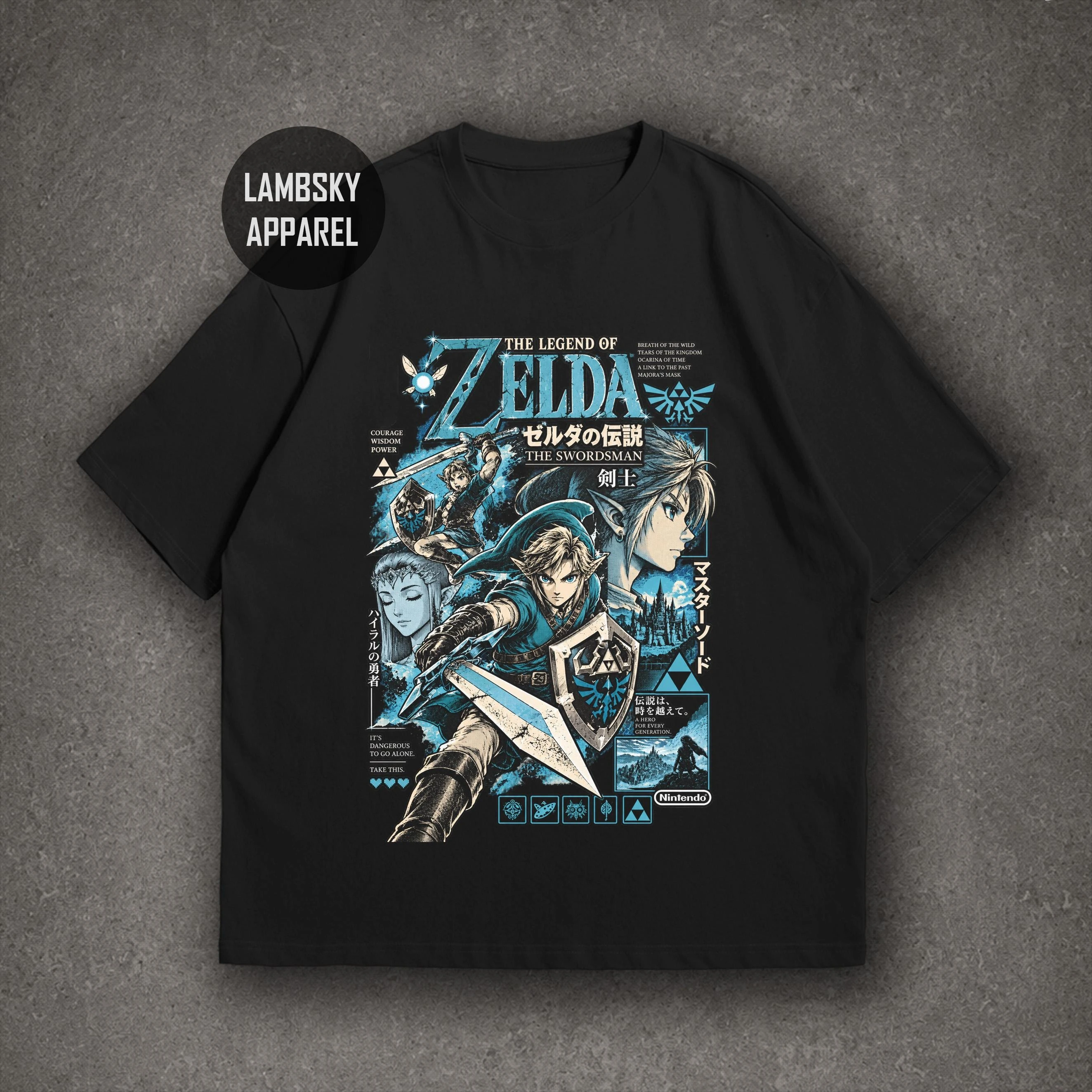 The Legend of Zelda Link Vintage Collage Tshirt Japanese Game Art Print Unisex Oversized Short Sleeve Gaming Fan Gift Tops